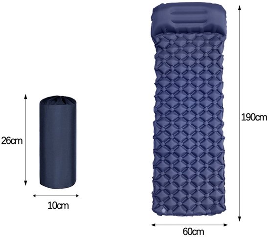 Opblaasbare Slaapmatje - 1 Persoons - Luchtmatras - Opblaasmatras - Kampeermat - Outdoor slaapmat met voetperspomp - Hoofdkussen - Blauw - Camping - Survival - Vakantie - Strand van Merkloos — afbeelding 2