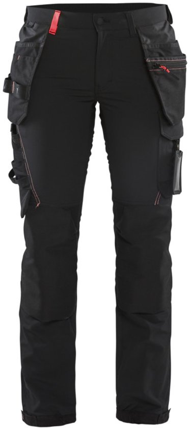 Blaklader Pantalon de travail extensible dans les 4 sens pour femmes 7192-1645 - Zwart/ Rouge - D20