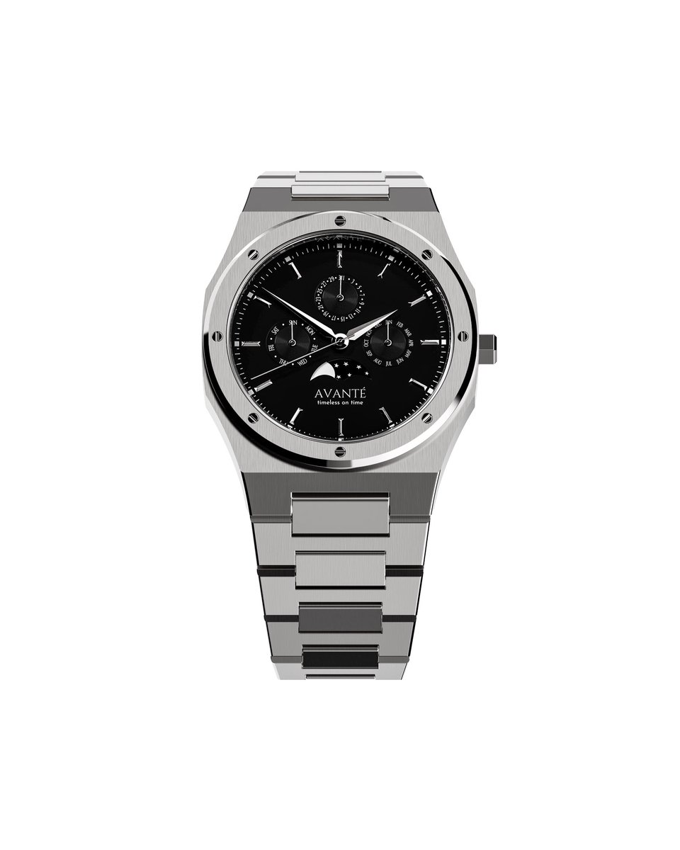 Avanté Watches - Lunar Line 40mm - Zilver - Maanfase - Roestvrij staal - Saffier glas