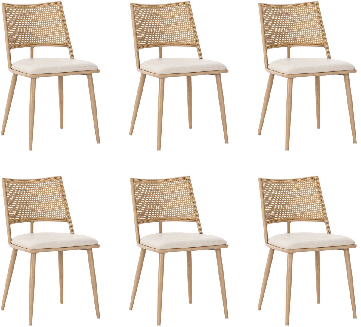 PU eetkamerstoelen - set van 6 - rotan rugleuning - woonkamer - slaapkamerstoel - beige