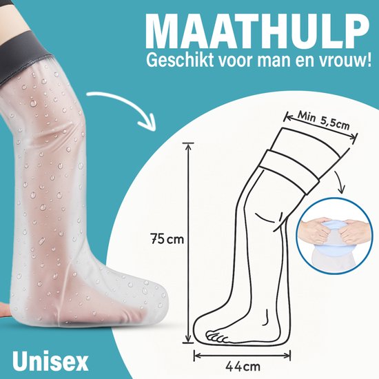 Unisex 75cm beenhoes. Schematische tekening met afmetingen 44cm breed.