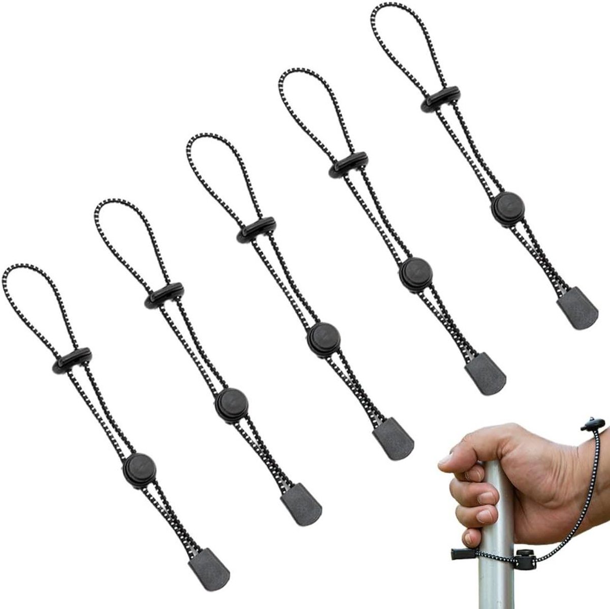 Allecto Plus - 5-delige set rugzak wandelstokhouders met elastisch koord - Accessoires voor trekkingstokken en rugzakken