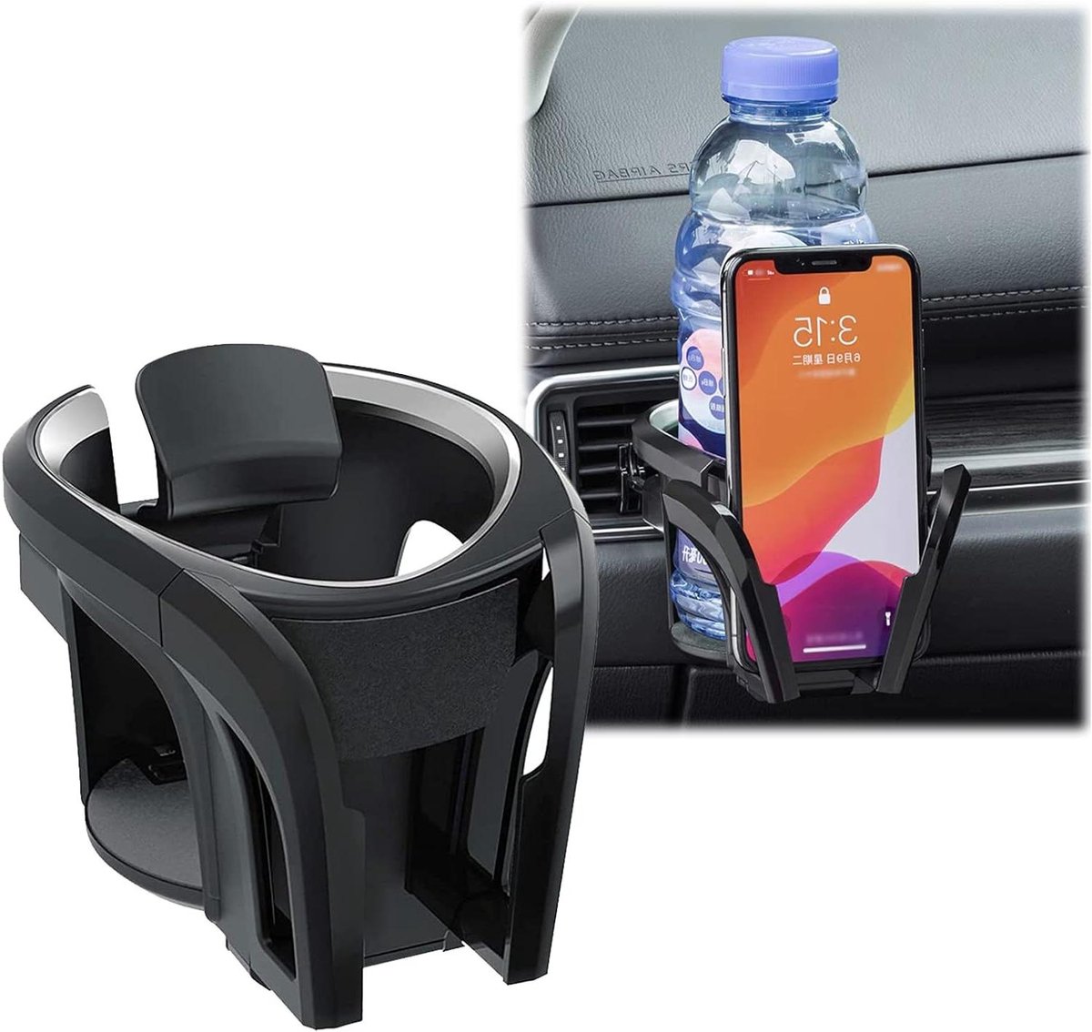 Inovra Plus - Verstelbare Auto Bekerhouder Mount 2-in-1 voor Smartphones en Warme Dranken - Compatibel met de Meeste Voertuigen