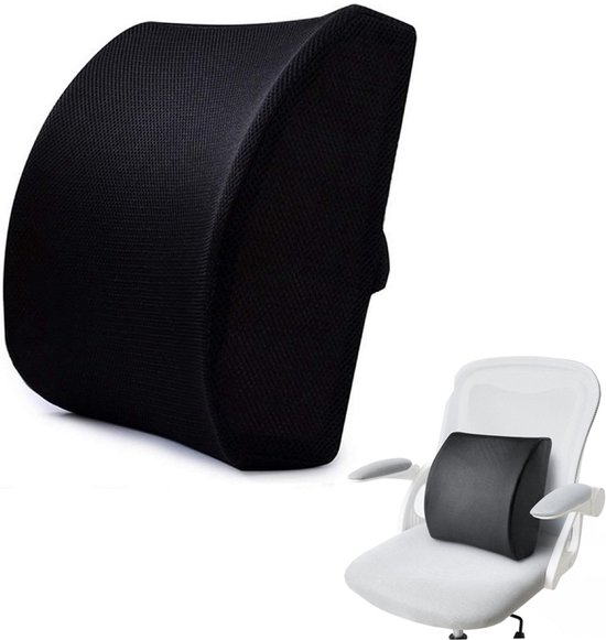 Foto: Ergonomisch rugkussen 32 34 cm traagschuim auto en bureaustoel orthopedisch rugkussen lendensteun rugondersteuning onderrugondersteuning lendenkussen zwart