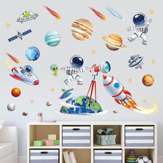 Allecto Plus - Ruimte Planeten Muurstickers Raket Astronaut Muursticker Baby Kinderkamer Woonkamer Wanddecoratie