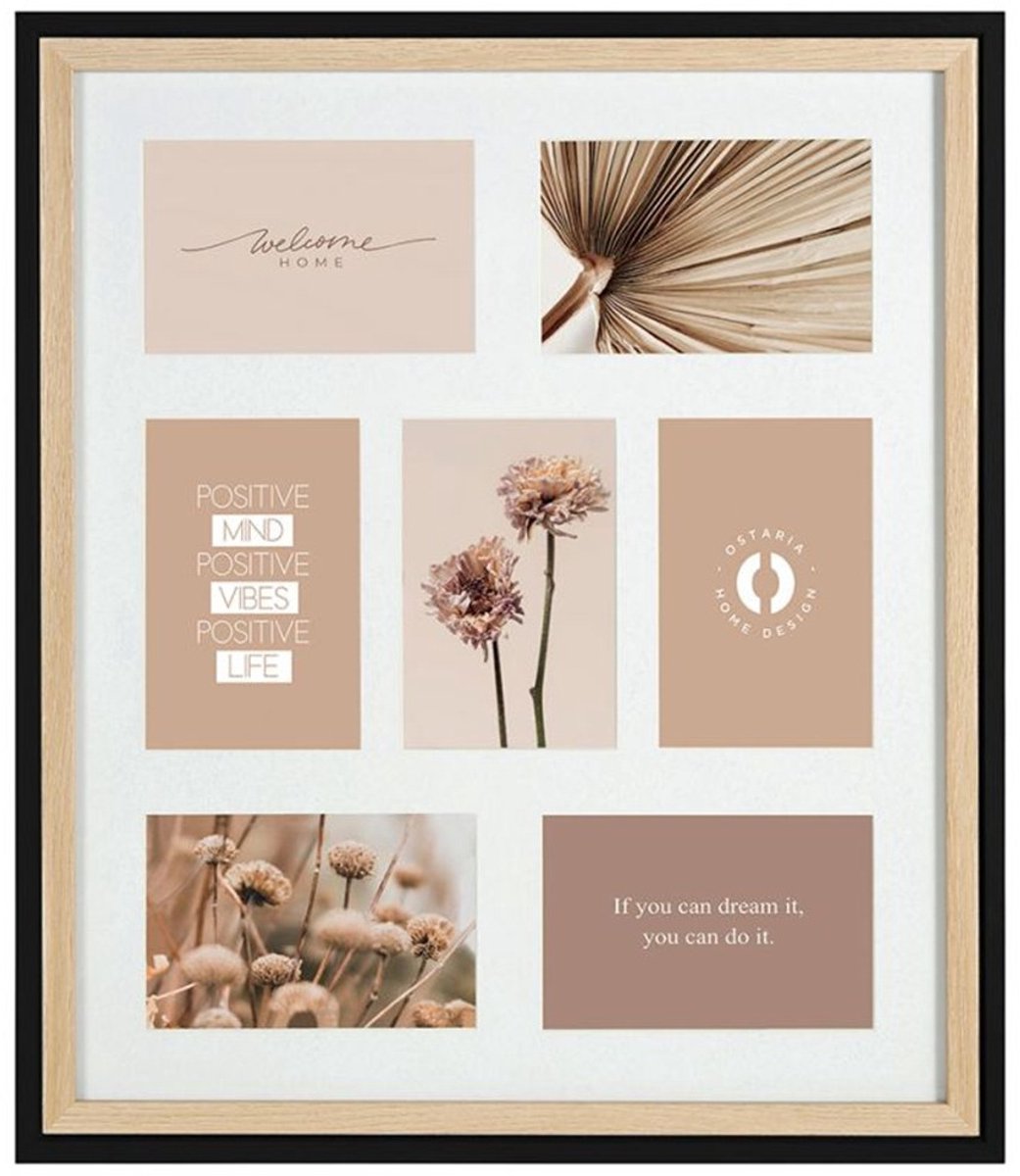 Ostaria Collage fotolijst NEO - voor 7x foto van 10 x 15 cm - hout - naturel/zwart - 42 x 49 cm - Wissellijst - Modern