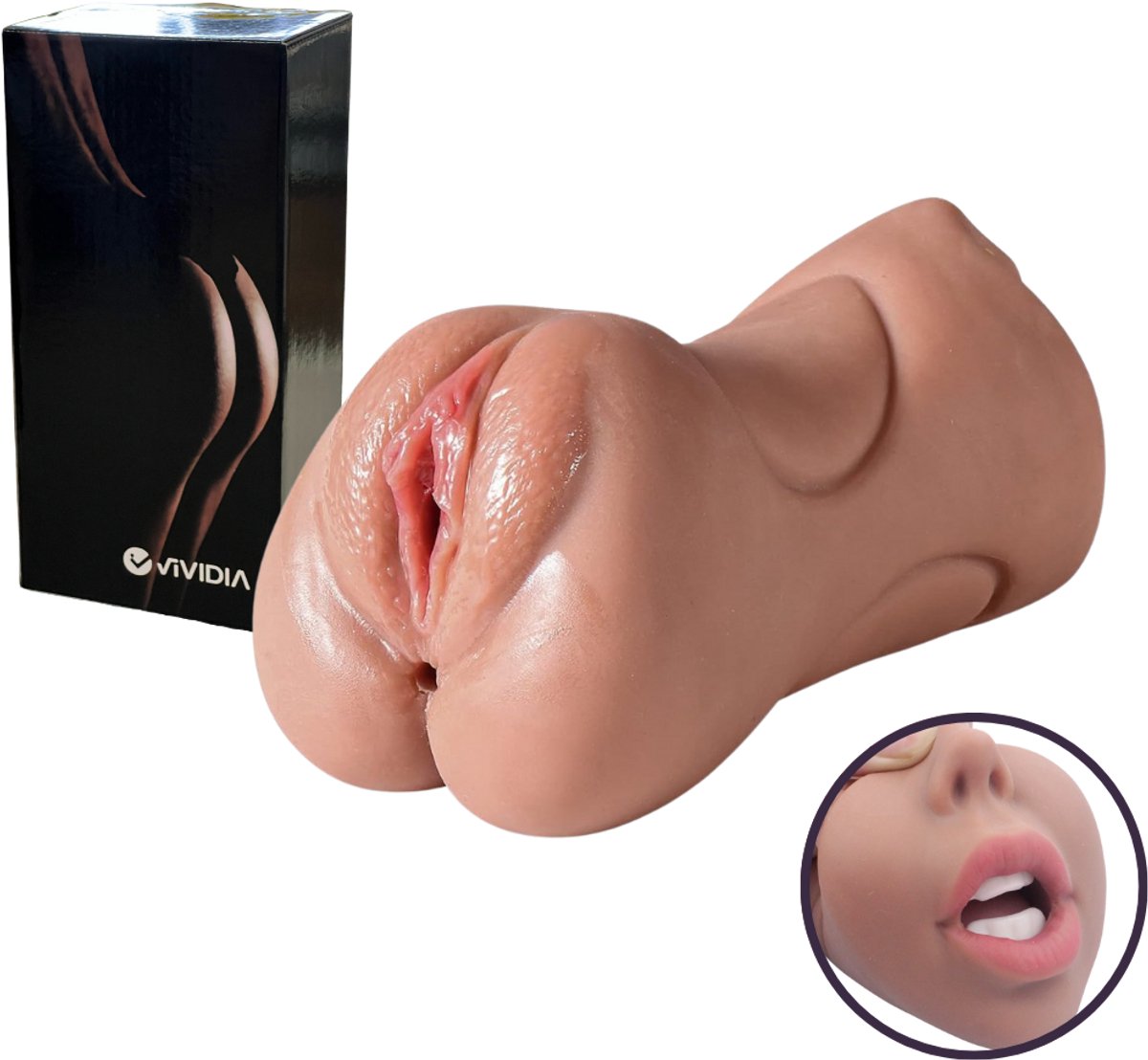 VIVIDIA 3-IN-1 Pocket Pussy voor Man - Realistische Vagina & Anus & Mond - Masturbator voor Man - Blowjob & Vagina & Anus Penetratie - Kunstvagina & Kunstanus & Kunstmond in één - Sex Toys voor Mannen – Licht Beige (Blank)
