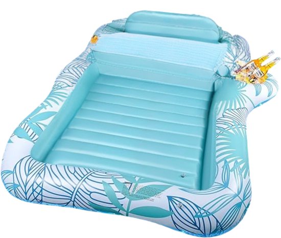 LifeStages - Tanning Bed - Opblaasbaar Luchtbed - Zwembad Double Deluxe Tanning Pool - Grote Waterhangmat voor Volwassenen - Opblaasbaar Zonnebad met Hoofdsteun en Bekerhouder - voor Zomer, Zwembad, Strand - Groen