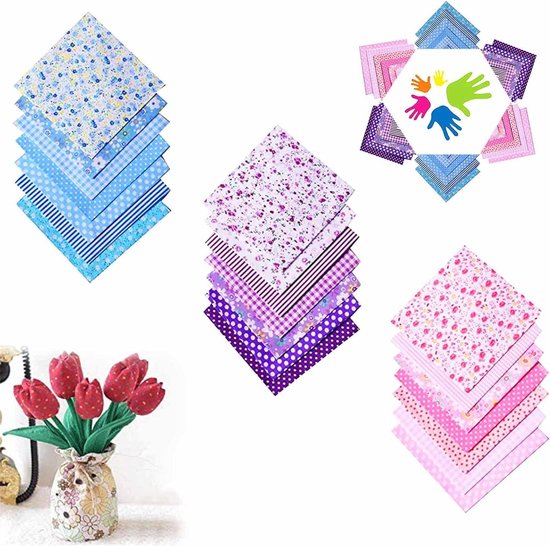 JJUNW 42 stuks stofresten om te naaien, 25 x 25 cm, katoenen stof, patchwork, bedrukte stofpakketten, kleurrijk patroon, katoenen stof voor kleding