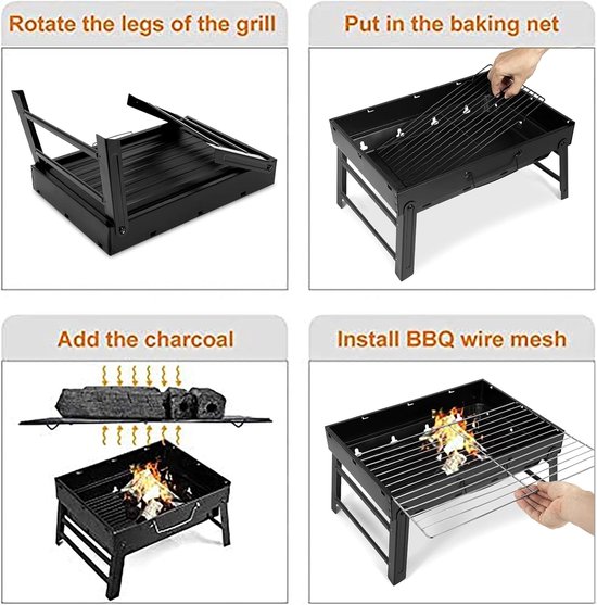Opvouwbare tafel bbq - Smokerbarbecues - Tafelbarbecue houtskool - Smoker mini barbecue - Houtskoolbarbecues - Camping barbecues - BBQ Grill - Barbeque - Tafelbarbecues - Grilloppervlak (L x B) 44.5 x 31.5cm van Merkloos — afbeelding 3