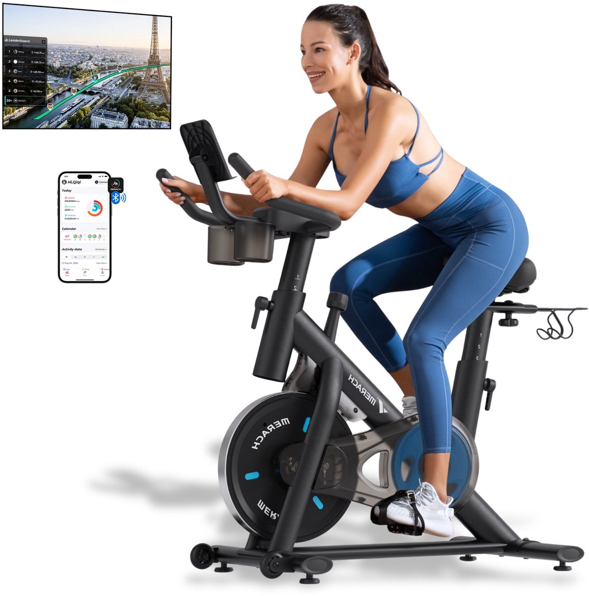 Hometrainer met App - 100 Weerstand Niveaus - Verstelbaar Zadel en Stuur - Spinning Fiets - Aansluitbaar op TV - Geschikt tot 135KG