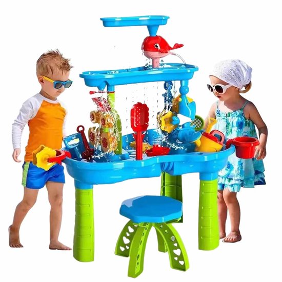 Meedeer Zandtafel-Zand en Water Speeltafel voor Kinderen-Watertafel-Waterspeeltafel-3-laags watertafel buiten speelgoed voor kinderen peuters jongens meisjes-Multifunctioneel buitenspeelgoed voor de zomer-Voor 3-5 jaar