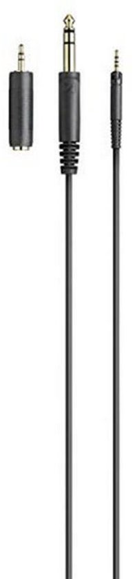 Audio kabel met 3.5mm en 6.3mm aansluitingen, en een adapter.