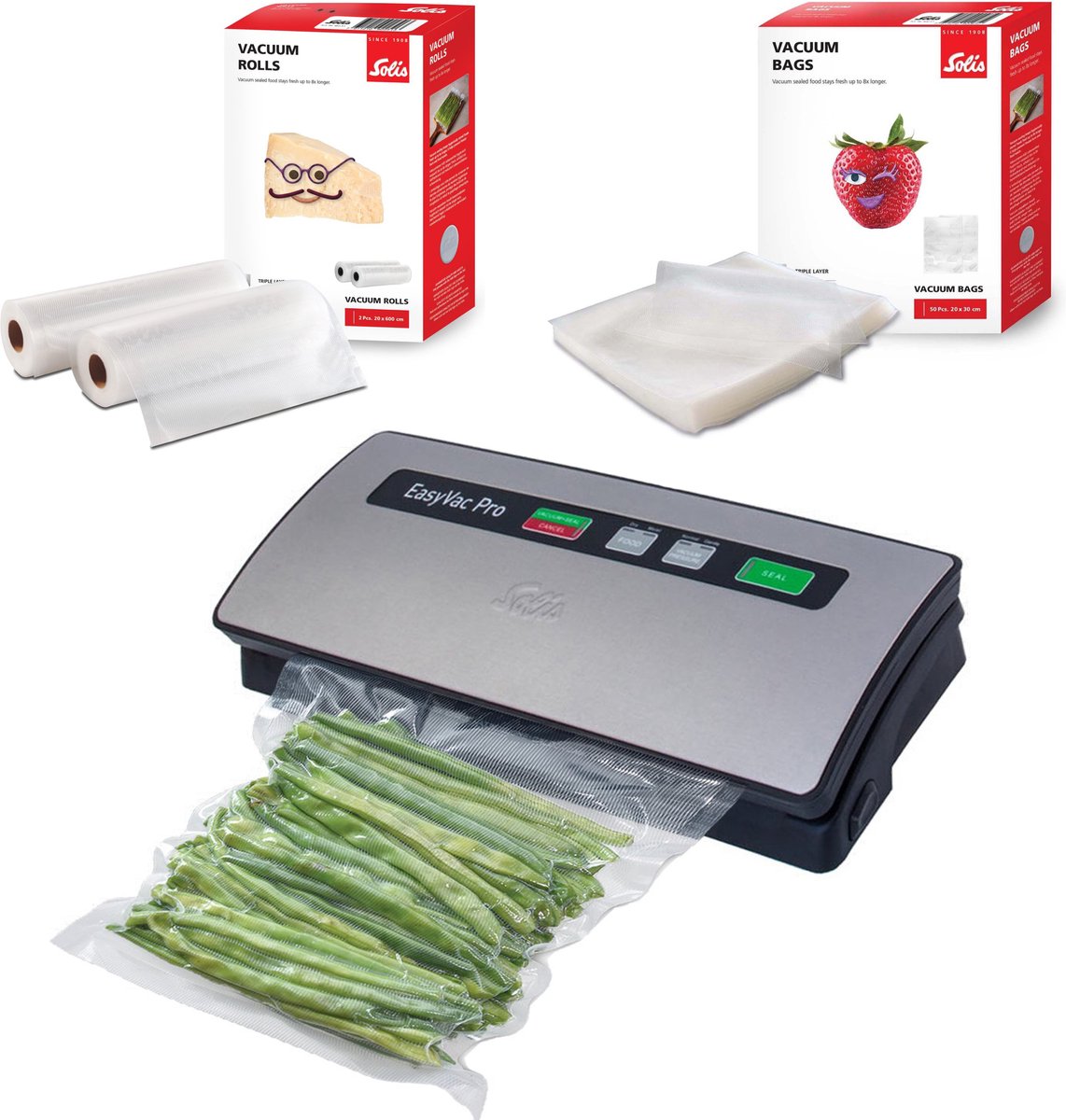 Solis Vac Pro 569 Vacumeermachine - Vacuum Sealer - Vacuummachine met Slangaansluiting + 2 Vacuumrollen 20 x 600 cm + 50 Vacuumzakken 20 x 30 cm
