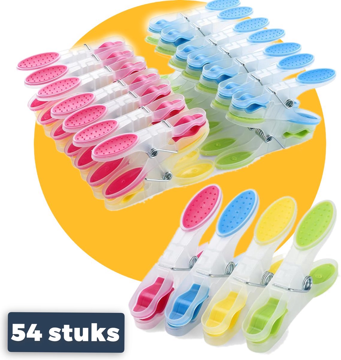 Pasper Wasknijpers - 54 stuks - kunststof wasknijper kleurijk - soft grip