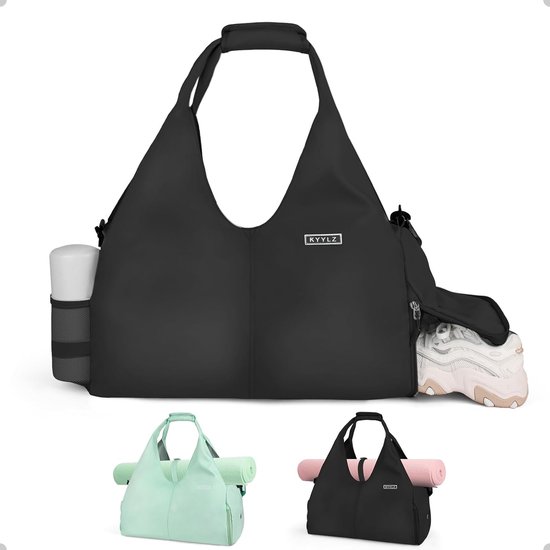 JoYnWell Grote yogatas voor yogamat en draagtas voor nekrolmatblokken met volledige ritssluiting, 3 zakken, flessenhouder, yogatas voor dames, past bij alles