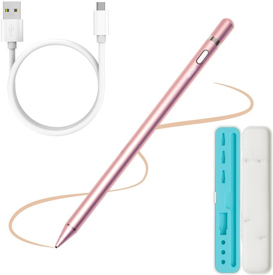 ADEL Stylus Pen Universeel met Perfecte Precisie voor Tablet en Smartphone - Incl. Opbergcase - Oplaadbare Styluspen - Touchscreen Styluspennen - Getest en Geschikt voor o.a. iPad, iPhone, Samsung, LG, Google Pixel en Xiaomi - Roze