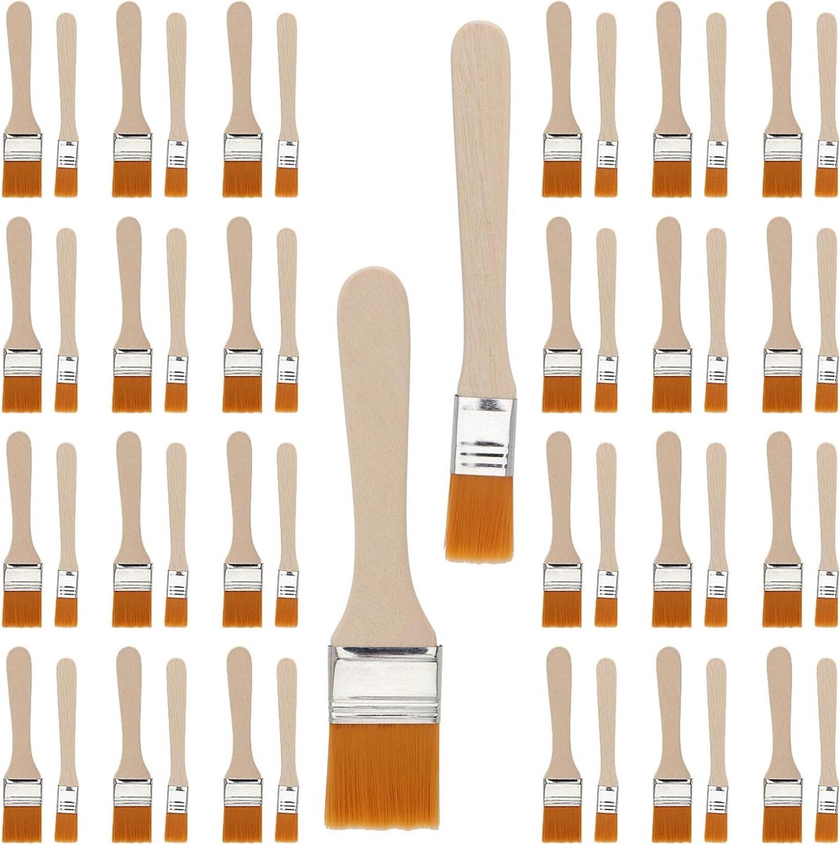 Inovra Plus - Set van 50 platte lazuurkwasten voor schilderen - houten handvat - breedtes 15 mm en 30 mm - kleine platte kwasten - schilderpenseelset met kwastharen - schilderbenodigdheden