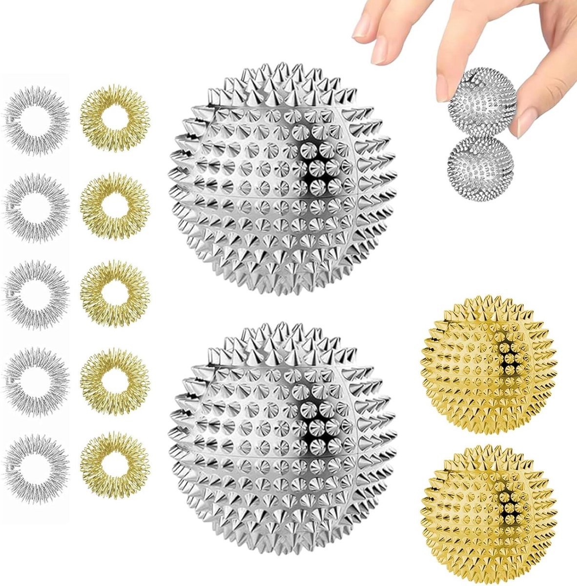 Inovra Plus - Set van 4 Massageballen voor Voeten + 10 Stevige Acupressuur Ringen voor Verbetering van Gezondheid en Ontspanning