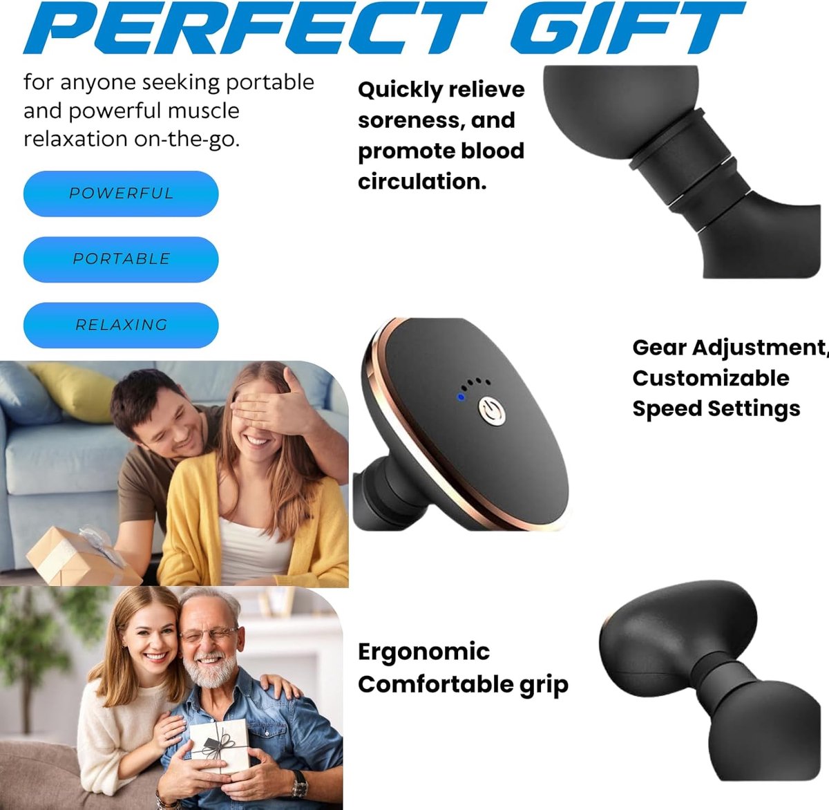Massage Gun - Draagbaar Zakformaat - 3200 Draaibare - Oplaadbaar via USB - Fitness - Sport En Relax Massage - Krachtig En Draadloos - Voor Spierherstel En Verlichting Van Rugpijn - Zwart — cadeau in Sport & Outdoor - foto 5