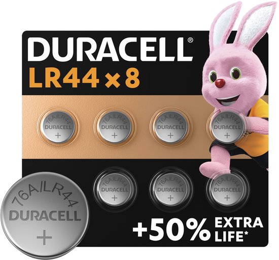 Pile alcaline spéciale Duracell LR44 - 1,5 V, A76 - paquet de 8