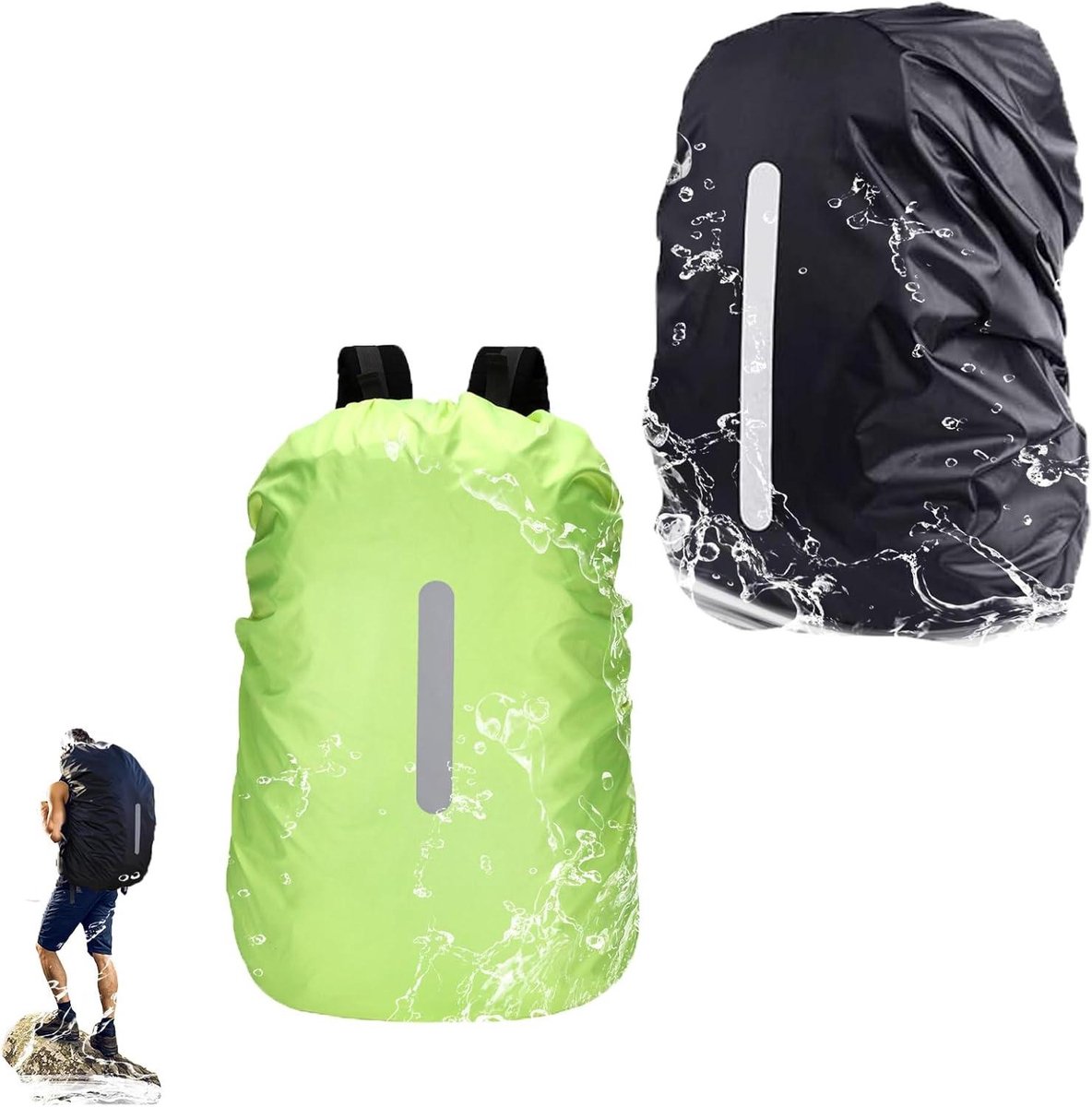 Waterdichte reflecterende rugzakhoes 40-45 liter - Regenbescherming voor outdoor activiteiten - Geschikt voor verschillende sporten - Set van 2