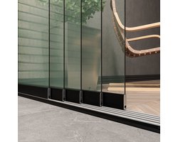 Kellux - Glazen Schuifdeursysteem voor Terrasoverkapping of Veranda - 5 deurs systeem 5 x 82 cm - Breedte 398 cm - Hoogte 220 cm - mat zwart (RAL 9005) - Helder glas