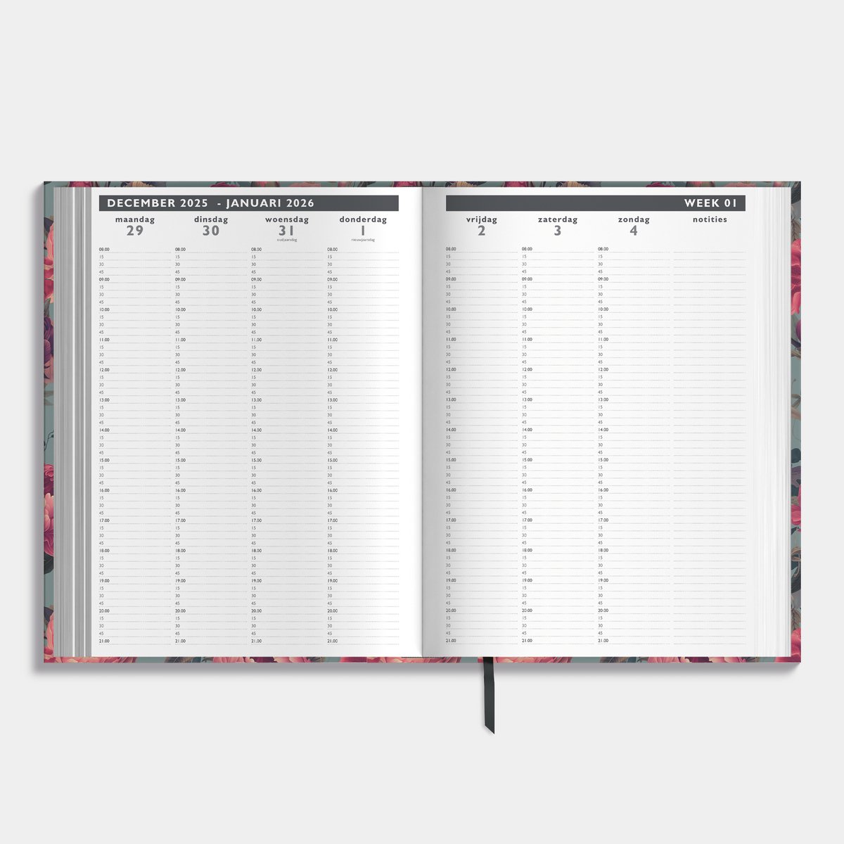 Idena 12070 Zakagenda 2026 in het formaat 9 x 14 cm, 1 week op 1 pagina, afsprakenplanner in lichtbruin met bloemenmotief, elastiek, binnenzak en leeslint Idena 12070 Zakagenda 2026 in het formaat 9 x 14 cm, 1 week op 1 pagina, afsprakenplanner in lichtbruin met bloemenmotief, elastiek, binnenzak en leeslint