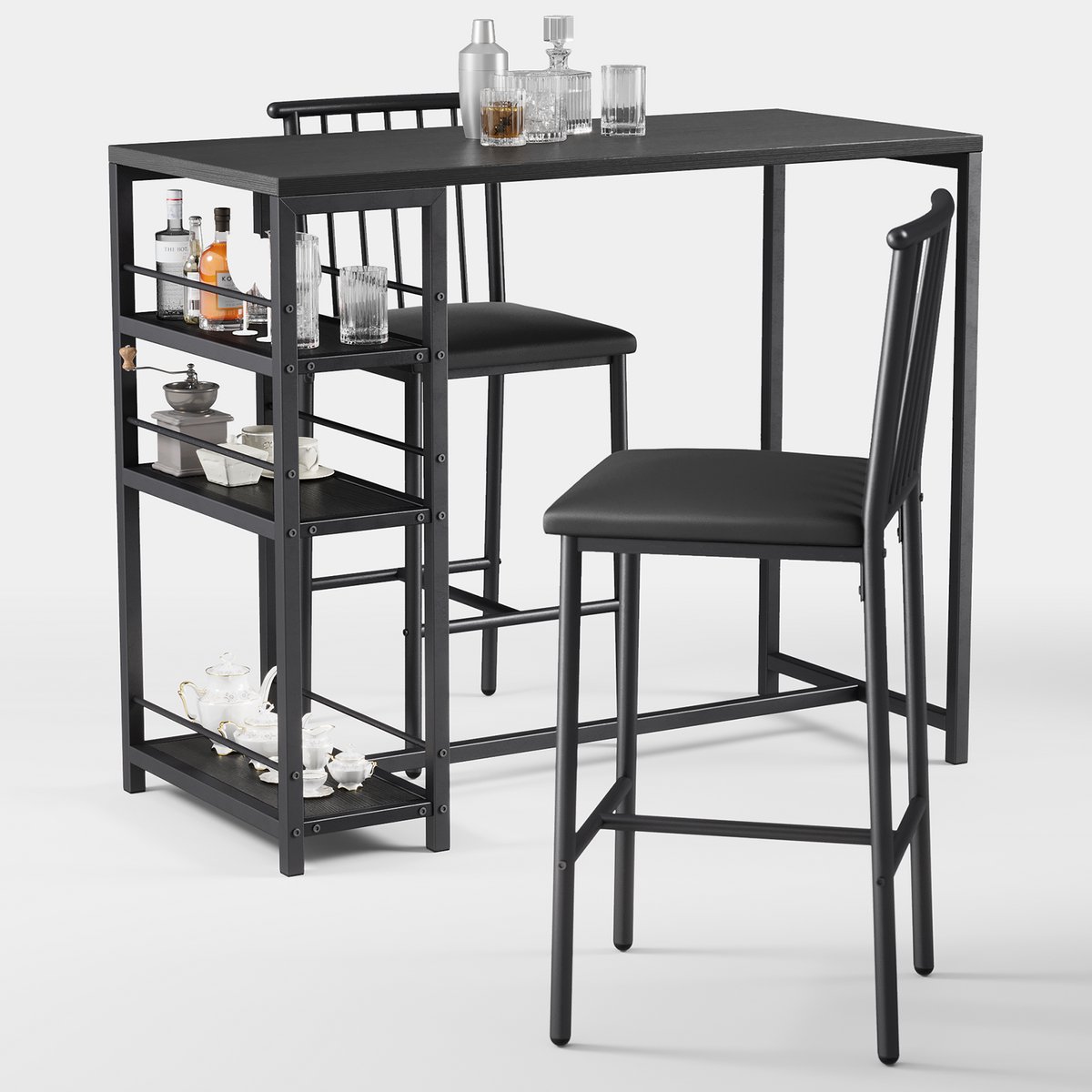Xbro Bartafel Set 3-delig – Eettafel met 2 Barkrukken – Met Opbergruimte – Zwart – Keuken & Eetkamer