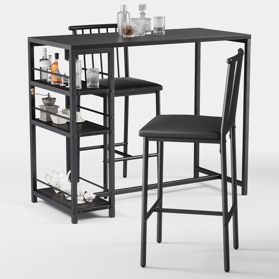 Xbro Bartafel Set 3-delig – Eettafel met 2 Barkrukken – Met Opbergruimte – Zwart – Keuken & Eetkamer