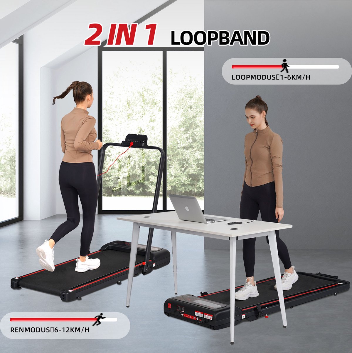 Afbeelding 2 van Y-RAIN Elektrische Loopband voor thuis, Walking Pad en inklapbaar loopband 2-in-1, met helling, 0,75pk Motor, 1-12 km/u, met Afstandsbediening, LED-display, Veiligheidssleutel.