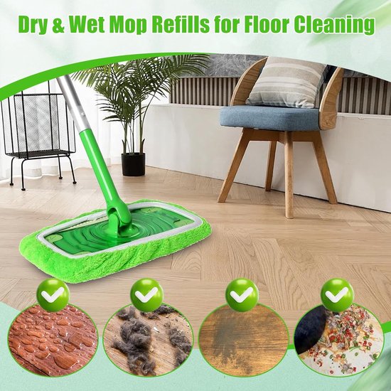 Lingettes de rechange pour balai Swiffer Sweeper - Lot de 10 - Mops - Humides et Droog pour le nettoyage de la maison - Lingettes lavables en microfibre - Convient à tous les types de sols - Pour un nettoyage efficace - 25 x 11,5 Cm