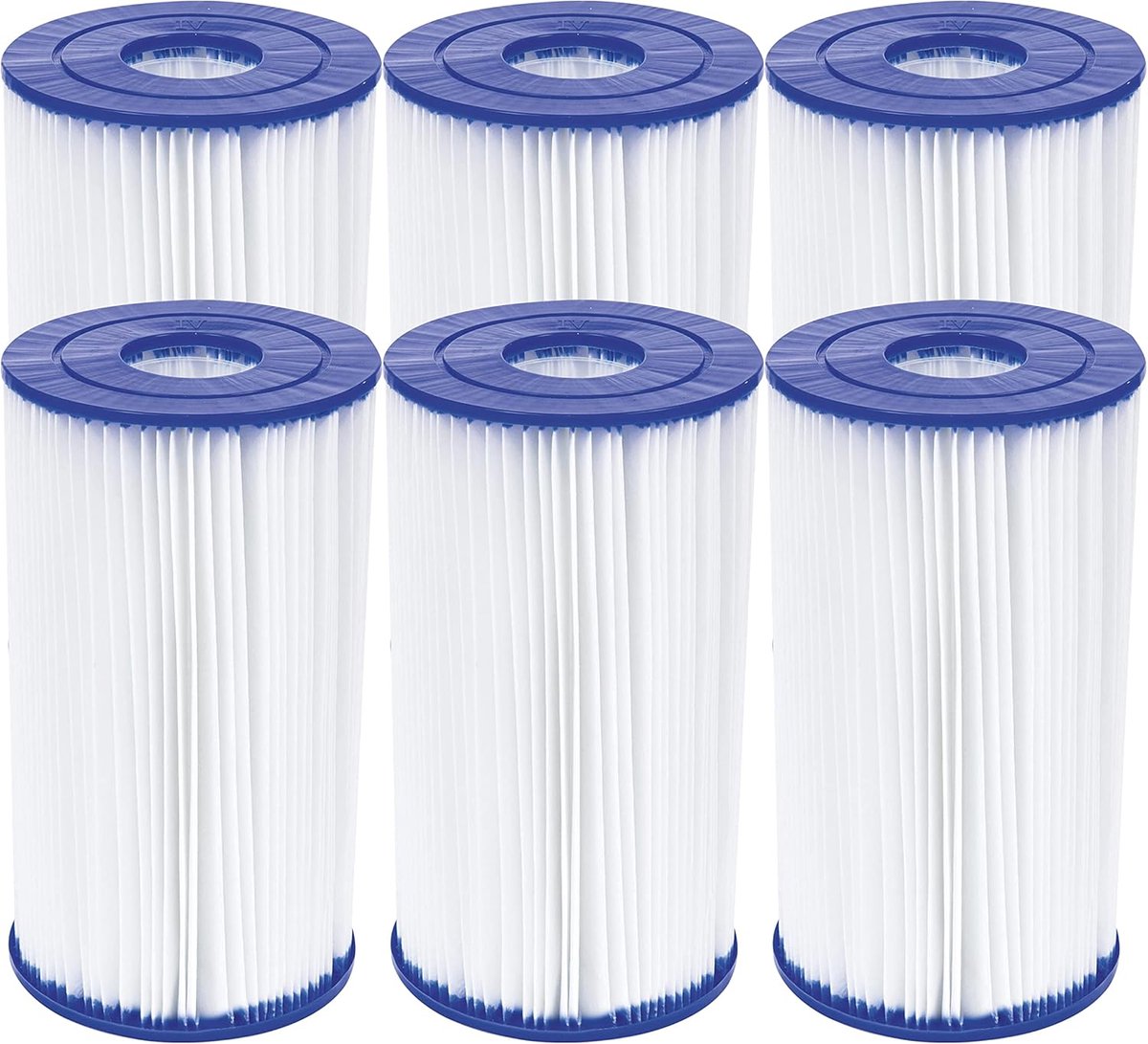 Filterpatroon - 6 stuks - Geschikt voor Bestway Flowclear™ filterpatroon Gr. III, 10,6 x 20,3 cm, wit en blauw