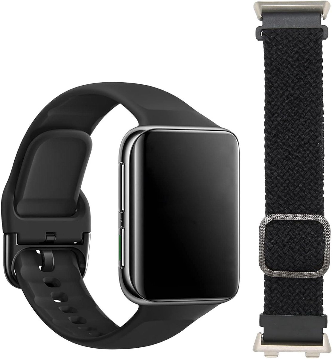 Allecto Plus - Horlogeband voor Oppo 2 46mm Smartwatch - Verstelbare Band van Flanel Textiel - Horlogeband met Intrekbare Gesp - Zwart - Duurzaam en Comfortabel - Smartwatch Accessoire