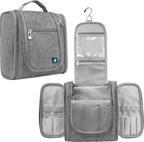 MULISOFT Toilettas voor dames en heren, waterbestendige make-uptas voor op reis met ophanghaak, compacte reistoilettas organizer tas, roze, L, Roze