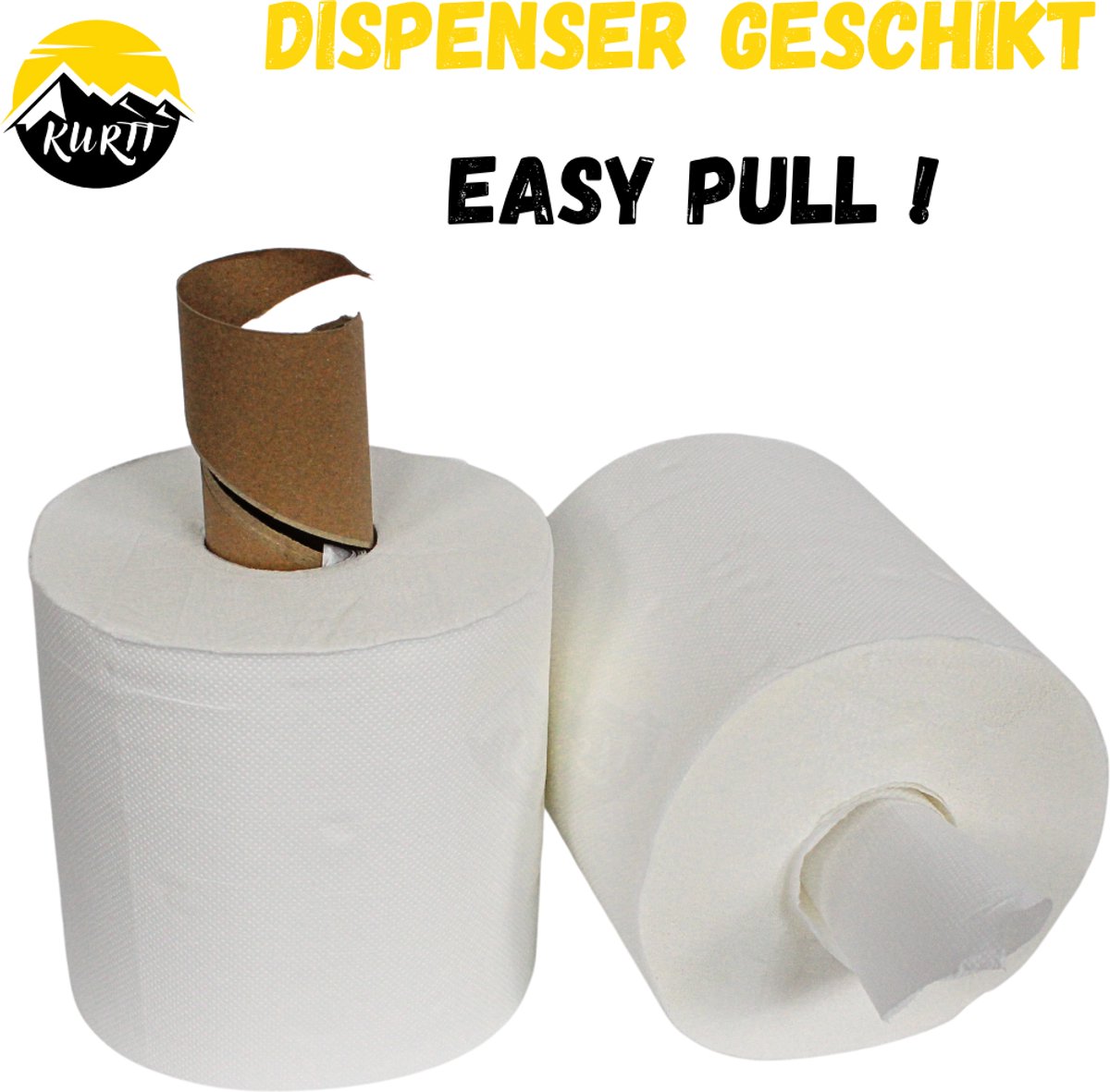 KURTT - Poetspapier - 6 Rollen - 2Laags - 100% Cellulose Poetsrol - Handdoekrol, Midi Keukenrol, snel absorberend, stevige papier -