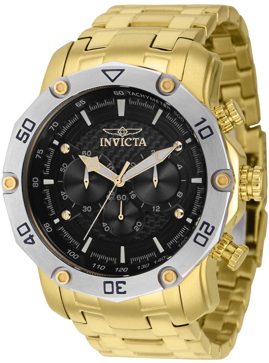 Invicta Pro Diver 38443 Heren Horloge - Waterdicht - Analoog - Quartz Uurwerk - Roestvrij Staal met zwarte Wijzerplaat - 50mm