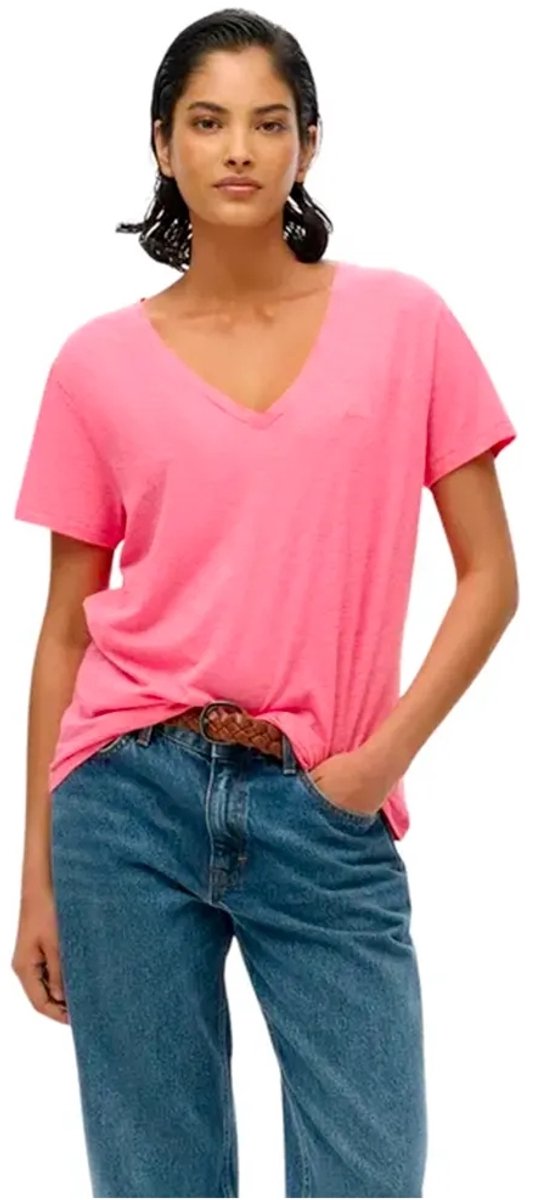 Superdry Studios Slub Embroidered T-shirt Met Korte Mouwen En V-hals XS Vrouw Roze