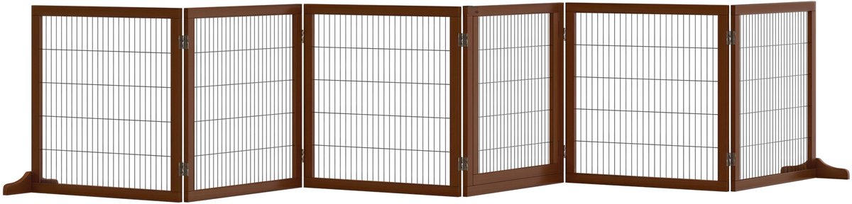 PawHut houten hondenhek - 6-panelen - inklapbaar - koffiebruin
