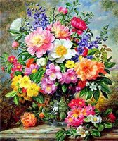 Lienz® Peinture de diamants Adultes 40x50cm - Rond - Fleurs dans un vase - Nature - Complet - Pack Adultes