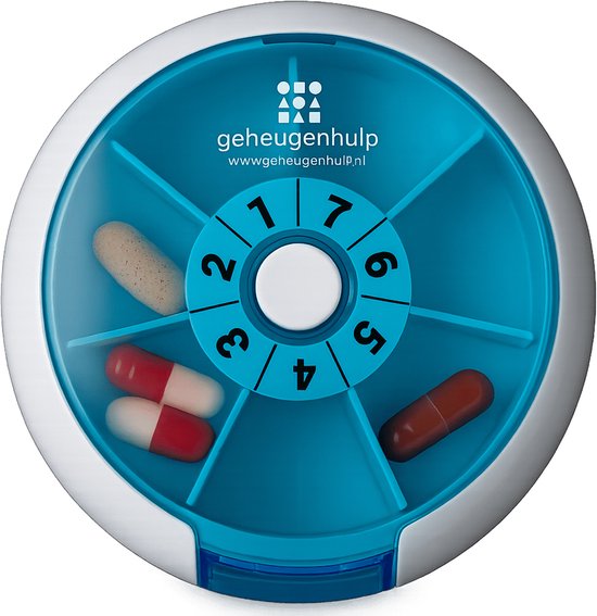 Boîte à médicaments ronde Bleue 10 cm avec bouton poussoir pratique