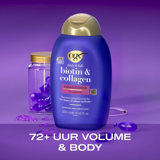 OGX Volumizing Conditioner Biotine & Collageen, Sulfaatvrij, 72+ uur Volume, Voor Dikker, Voller en Gezond Haar, 6x385ml