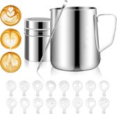 Cappuccino sjablonen - melkopschuimer - koffie - Melkkannetje (met Art Pen) - 350 ml Melkopschuimkannetje + Latte Art Naald + Poederblik + 16 Vormpjes