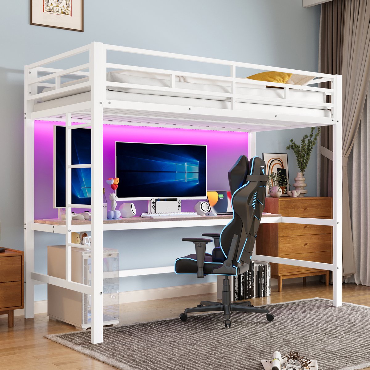 HAUSS SPOLE Hoogslaper 90x200 cm - Kinderbedden Met Geländer En Trittleiter - Metaal Materiaal - Wit