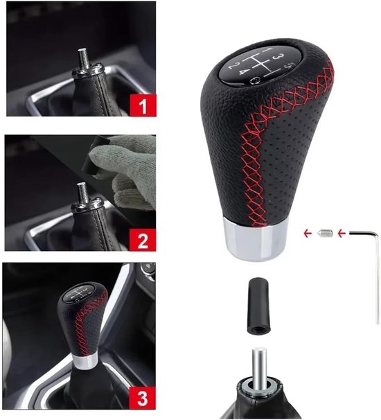 Ronde Bal 5 Versnellingen Pookknop, Auto Versnellingspook Hoofd Handmatige Auto Versnellingspook Hoofd met 3 Stalen Adapters Vervanging voor