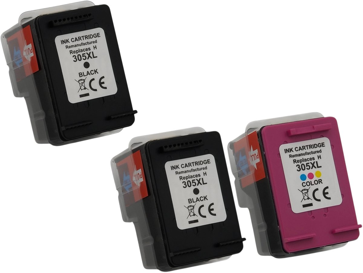 KATRIZ® REMAN inkt HP305XL (2x Zwart +1 Kleur) ;HP 305 XL / HP305 |Geschikt voor HP DeskJet2320/2700/2720/2724/2732/2742/ 2752/2755/ 2776 /4110e/ 4120e/ 4130/ 4152e/ 4158e/ DeskJet Plus 4100 series