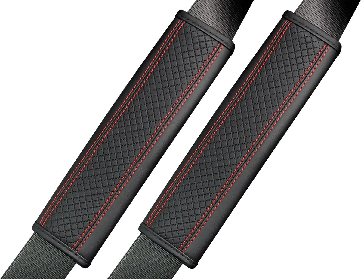 Gordelbeschermer - Set van 2 Gordelhoezen - Geruit Rood Stiksel - Gordelkussen - Kasey Products