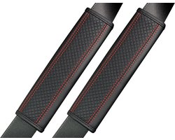 Gordelbeschermer - Set van 2 Gordelhoezen - Geruit Rood Stiksel - Gordelkussen - Kasey Products