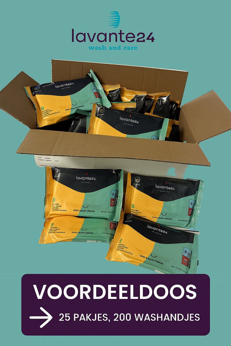 LAVANTE24 VOCHTIGE WASHANDJES - PARFUMVRIJ - 25X 8- pack (totaal 200st) - VOORDEELVERPAKKING - hersluitbaar