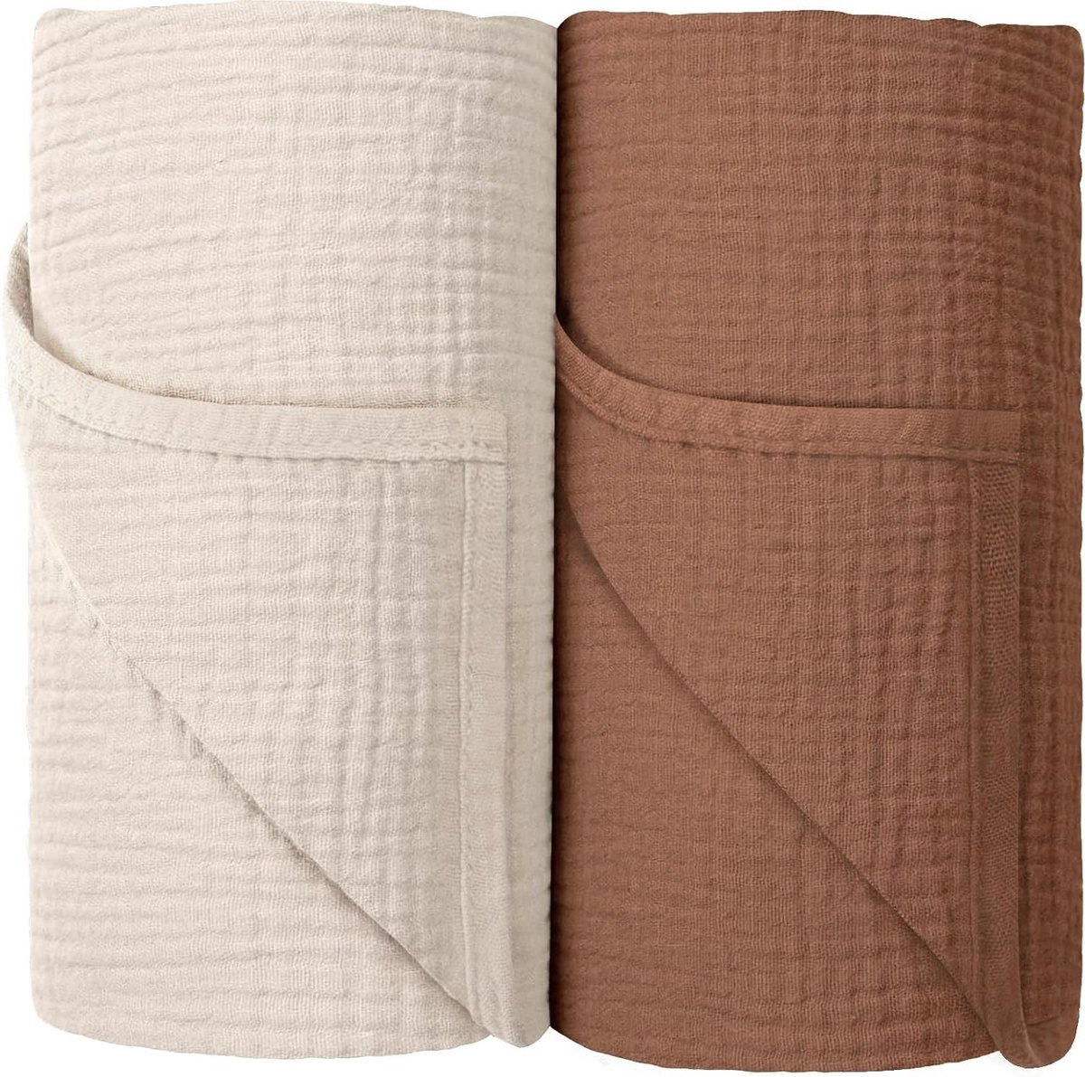 - Dunne ademende babydeken van mousseline katoen - 2 stuks, 100 x 100 cm (bruin)